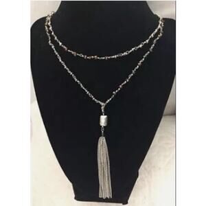 Stella & Dot Gitane Tassel-Silver Multi-Strand Necklace NWT In SD Gift Box